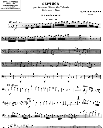 Septet in E-flat major, op. 65 Cello Sheet Music by Camille Saint-Saëns ...