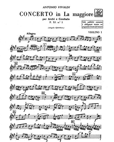 Concerto in La maggiore RV 159 F. XI n. 1 Tomo 5