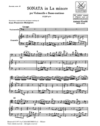 Sonata in La minore RV 44 F. XIV n. 7 Tomo 503