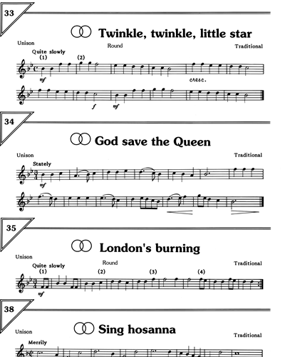 "Twinkle Twinkle Little Star" & "God Save The Queen" & "London's Burning" & "Sing Hosanna"