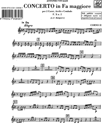 Concerto In Fa Maggiore Rv 539 F X N 2 Tomo 121 Solo Horn 2 Sheet Music By Antonio Vivaldi Nkoda
