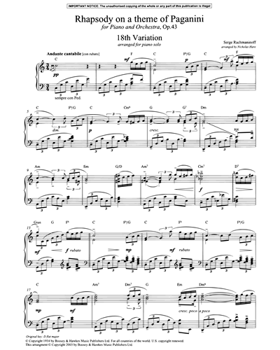 Variation No. 18 (from 'Rhapsody on a Theme of Paganini')