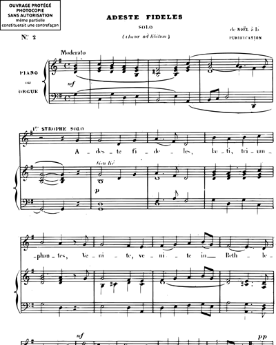 Adeste Fideles pour chant & piano (ou orgue)