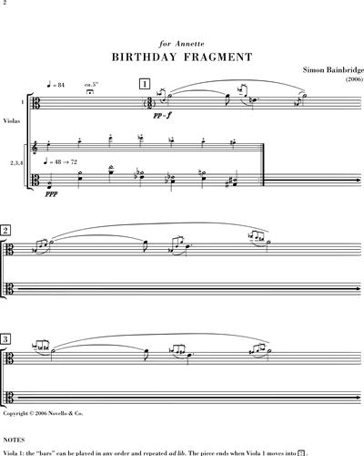 Birthday Fragment for Four Violas