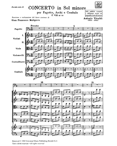 Concerto in Sol minore RV 495 F. VIII n. 23 Tomo 269