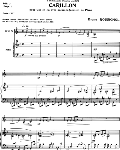 Carillon pour Cor en Fa avec Accompagnement de Piano