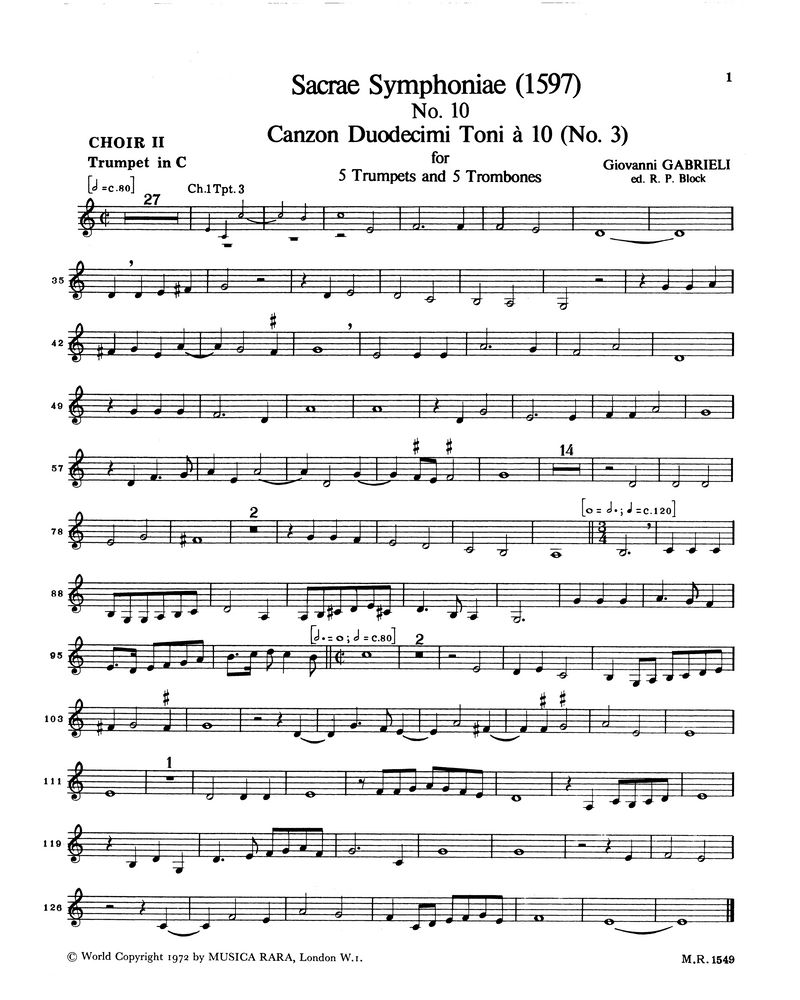 Sacrae Symphoniae 1597 Nr 10 Canzon Duodecimi Toni A 10 Choir 2 Trumpet In C Sheet Music By Giovanni Gabrieli Nkoda