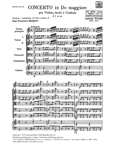 Concerto in Do maggiore RV 190 F. I n. 46 Tomo 120