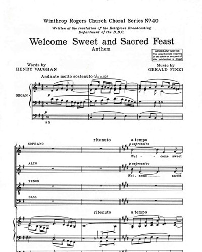 Welcome, Sweet and Sacred Feast, op. 27/3