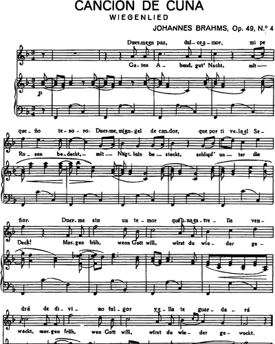 oxígeno prometedor Sinewi Cancion de cuna, Op. 49 nº 4 Voice & Piano Sheet Music by Johannes Brahms |  nkoda
