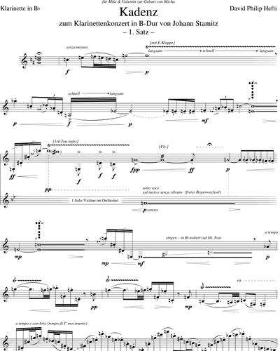 Cadenzas from Clarinet Concerto in B-flat Major by J. Stamitz