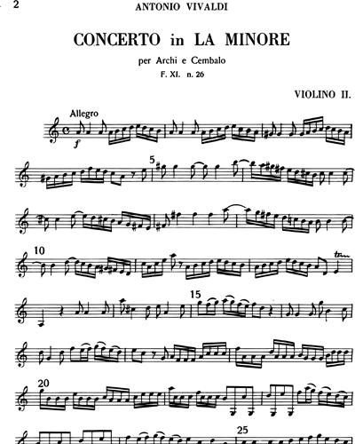 Concerto in La minore RV 161 F. XI n. 26 Tomo 201