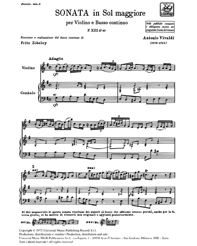Sonata in Sol maggiore RV 24 F. XIII n. 49 Tomo 529