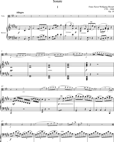 Sonata E Major for Viola and Piano, op. 19