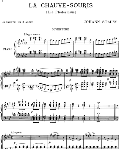 Ouverture de La Chauve-Souris (Die Fledermaus) Transcription pour Piano