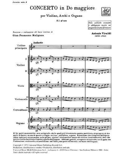 Concerto in Do maggiore RV 175 F. I n. 232 Tomo 508