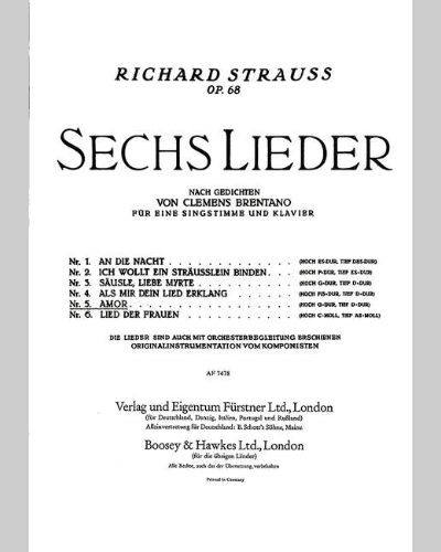 Sechs Lieder nach Gedichten von Clemens Brentano