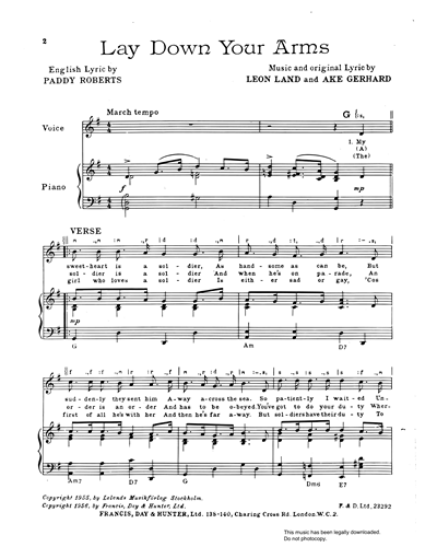 Lay Down Your Arms And Surrender To Mine Guitar And Piano And Voice Sheet Music By Ake Gerhard