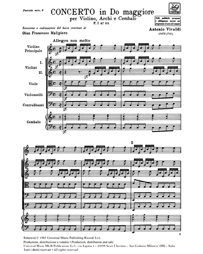 Concerto in Do maggiore RV 183 F. I n. 111 Tomo 256