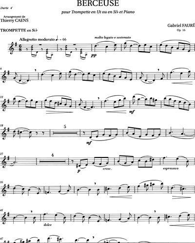 Berceuse Op. 16 (Arrangement pour Trompette en Ut ou en Si bémol et Piano)