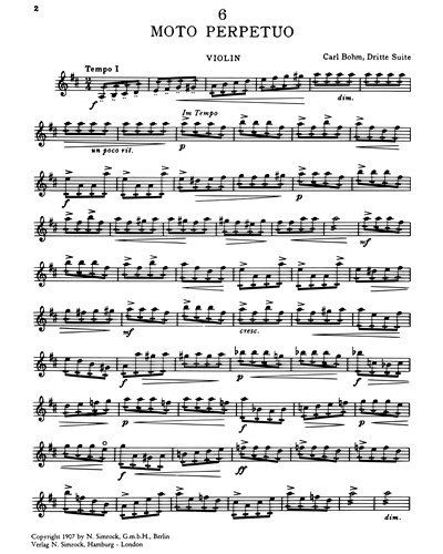 Moto Perpetuo in D Suite No. 3 Violin Sheet Music by Carl Bohm, nkoda