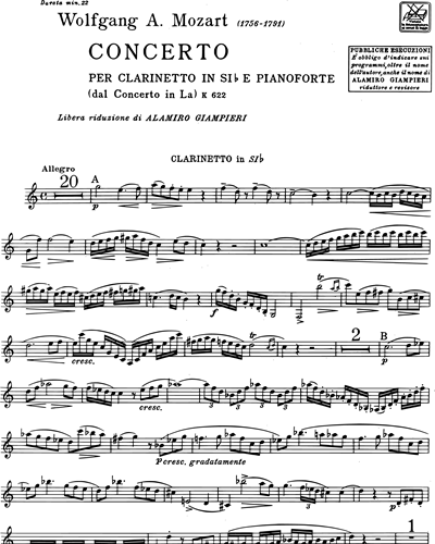 Concerto in La K. 622