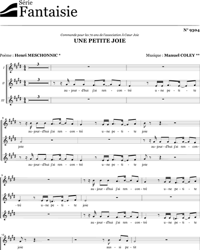 Une petite joie - choir SSA