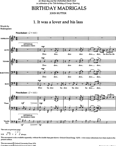 Mixed Chorus SATB & Piano (Optional)