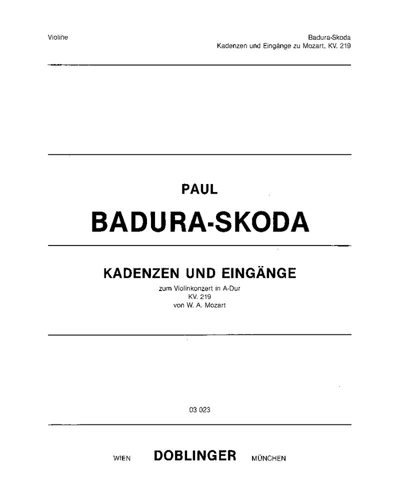 Cadenzas and Introductions  for Mozart's Violin Concerto in A major, K. 219