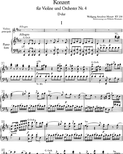 Violinkonzert [Nr. 4] D-dur KV 218