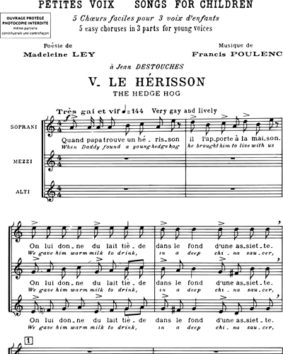 Le hérisson (extrait n. 5 des "Petites voix - Cinq chœurs faciles a cappella")