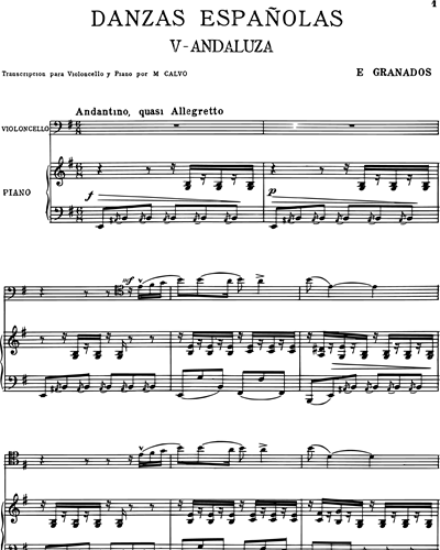 Andaluza ("Danza Española nº 5") - Transcripción para violonchelo y piano