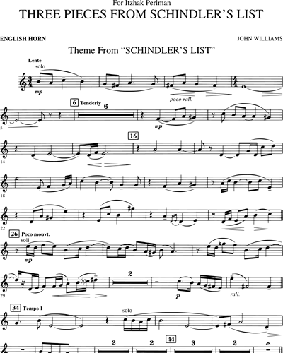 Cívico Municipios doble Schindler's List: Theme English Horn Sheet Music by John Williams | nkoda