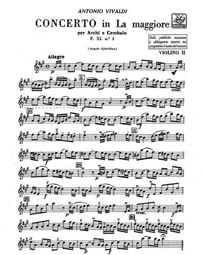 Concerto in La maggiore RV 159 F. XI n. 1 Tomo 5
