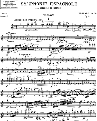 Symphonie Espagnole Op. 21 - Réduction pour violon & piano