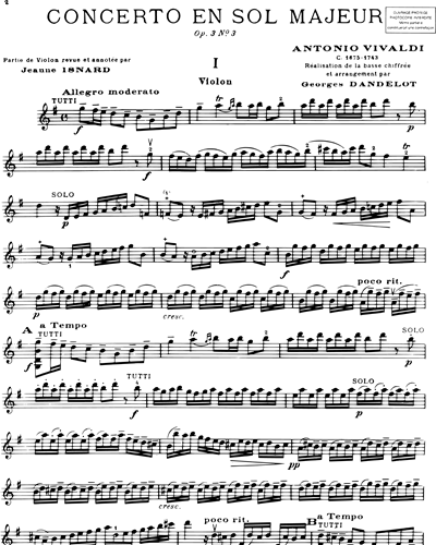 Concerto en Sol majeur Op. 3 n. 3