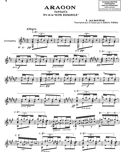Aragón (extrait n. 6 de la "Suite Espagnole") - Transcription pour guitare