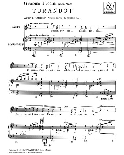 Nessun Dorma Dall Opera Turandot Tenor Piano Sheet Music By Giacomo Puccini Nkoda