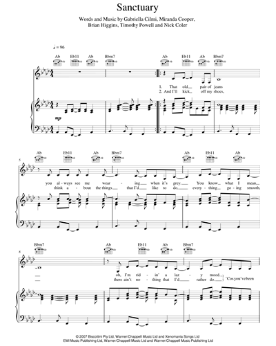 Sanctuary Guitar And Piano And Voice Sheet Music By Gabriella Cilmi Nkoda Free 7 Days Trial 7511