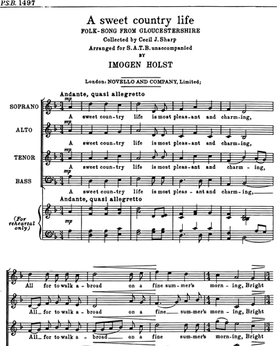 A Sweet Country Life (arranged for SATB)