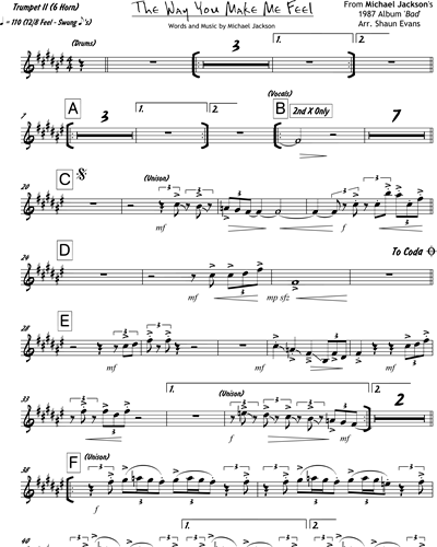 The Way You Make Me Feel 6 Horns Trumpet In 1 Sheet Music By Michael Jackson Nkoda