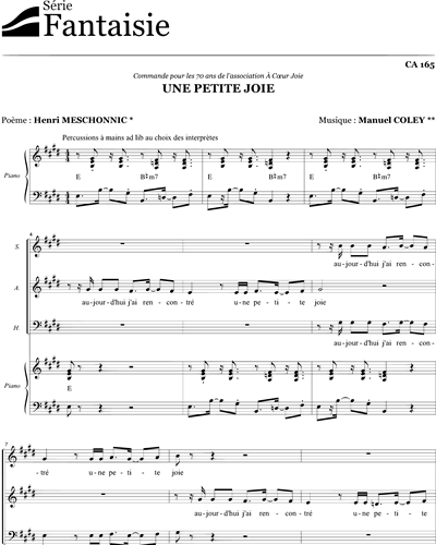 Une petite joie - choir SAB and piano