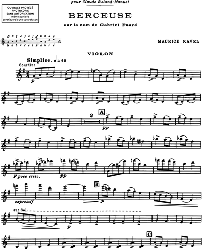 Berceuse sur le nom de Gabriel Fauré - Pour violon et piano