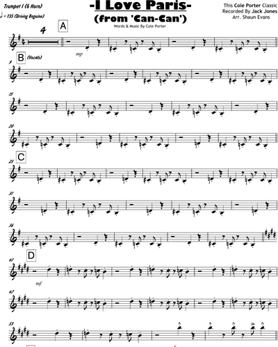 I Love Paris (from Can-Can) (6 Horns) Full Score Sheet Music by