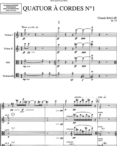 Quatuor à cordes n. 1 Op. 12