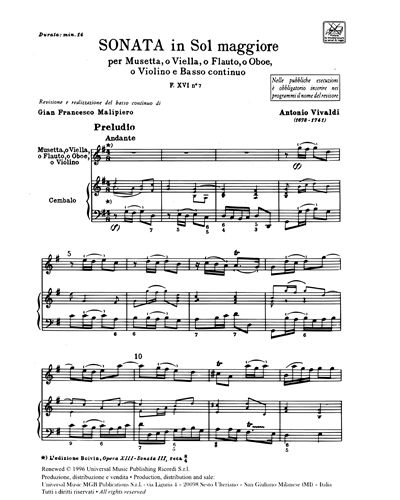 Sonata in Sol maggiore RV 57 F. XVI n. 7 Tomo 469