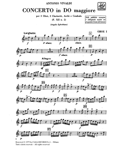 Concerto in Do maggiore RV 559 F. XII n. 2 Tomo 10