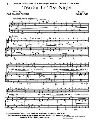 Tender Is The Night Sheet Music By Sammy Fain Nkoda