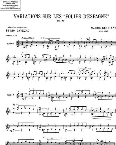 Variations sur le "Folies d'Espagne" Op. 45