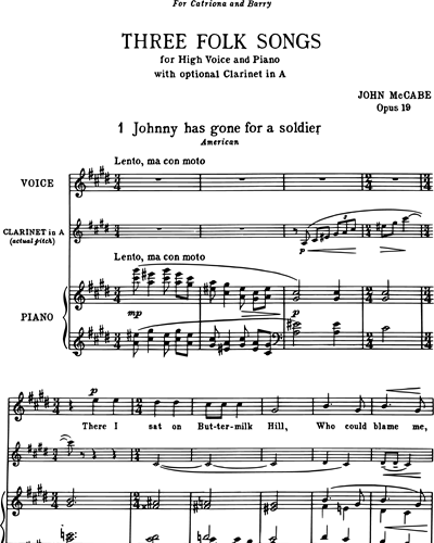 Three Folk Songs (for High Voice and Piano with Optional Clarinet), Op. 19